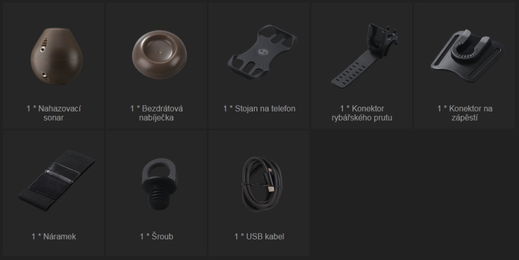 Nahazovací sonar BT12 s GPS -soucasti-baleni